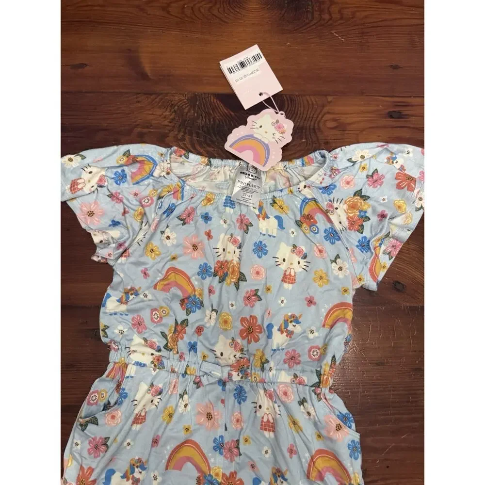 Posh Peanut Hello Kitty Springtime Girls Blue Summertime Shorts Romper 3T/4T NWT